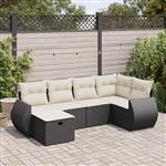 vidaXL 6-delige Loungeset met kussens poly rattan zwart