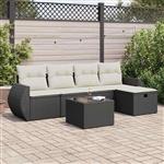 vidaXL 6-delige Loungeset met kussens poly rattan zwart