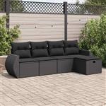 vidaXL 5-delige Loungeset met kussens poly rattan zwart