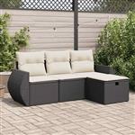 vidaXL 4-delige Loungeset met kussens poly rattan zwart