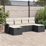 vidaXL 6-delige Loungeset met kussens poly rattan zwart