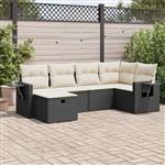 vidaXL 6-delige Loungeset met kussens poly rattan zwart