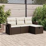 vidaXL 4-delige Loungeset met kussens poly rattan bruin