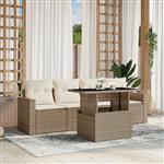 vidaXL 5-delige Loungeset met kussens poly rattan beige