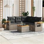 vidaXL 6-delige Loungeset met kussens poly rattan grijs