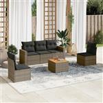 vidaXL 6-delige Loungeset met kussens poly rattan grijs