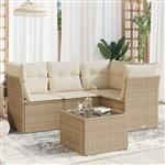 vidaXL 5-delige Loungeset met kussens poly rattan beige