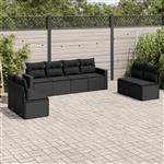 vidaXL 8-delige Loungeset met kussens poly rattan zwart