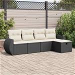 vidaXL 5-delige Loungeset met kussens poly rattan zwart