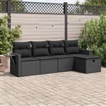 vidaXL 5-delige Loungeset met kussens poly rattan zwart