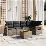 vidaXL 6-delige Loungeset met kussens poly rattan grijs