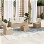 vidaXL 6-delige Loungeset met kussens poly rattan beige