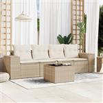 vidaXL 5-delige Loungeset met kussens poly rattan beige