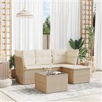 vidaXL 5-delige Loungeset met kussens poly rattan beige