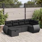 vidaXL 6-delige Loungeset met kussens poly rattan zwart