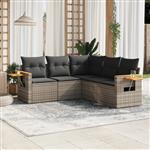 vidaXL 5-delige Loungeset met kussens poly rattan grijs