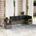 vidaXL 6-delige Loungeset met kussens poly rattan grijs