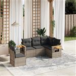 vidaXL 5-delige Loungeset met kussens poly rattan grijs