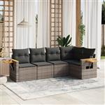 vidaXL 5-delige Loungeset met kussens poly rattan grijs