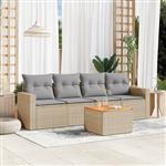 vidaXL 5-delige Loungeset met kussens poly rattan gemengd beige