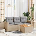 vidaXL 4-delige Loungeset met kussens poly rattan gemengd beige