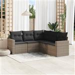 vidaXL 5-delige Loungeset met kussens poly rattan grijs