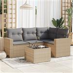 vidaXL 5-delige Loungeset met kussens poly rattan beige