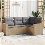 vidaXL 4-delige Loungeset met kussens poly rattan beige