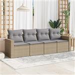 vidaXL 4-delige Loungeset met kussens poly rattan beige