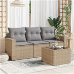 vidaXL 4-delige Loungeset met kussens poly rattan beige