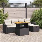 vidaXL 6-delige Loungeset met kussens poly rattan acacia zwart