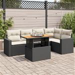 vidaXL 6-delige Loungeset met kussens poly rattan zwart