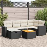 vidaXL 7-delige Loungeset met kussens poly rattan zwart