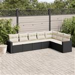 vidaXL 7-delige Loungeset met kussens poly rattan zwart