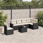 vidaXL 7-delige Loungeset met kussens poly rattan zwart