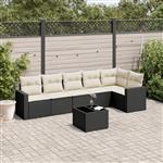 vidaXL 7-delige Loungeset met kussens poly rattan zwart