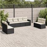 vidaXL 8-delige Loungeset met kussens poly rattan zwart