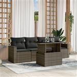 vidaXL 5-delige Loungeset met kussens poly rattan grijs