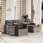 vidaXL 6-delige Loungeset met kussens poly rattan grijs