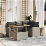 vidaXL 5-delige Loungeset met kussens poly rattan grijs