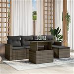 vidaXL 6-delige Loungeset met kussens poly rattan grijs