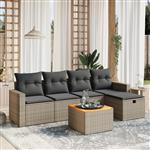 vidaXL 6-delige Loungeset met kussens poly rattan grijs