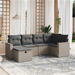 vidaXL 6-delige Loungeset met kussens poly rattan grijs