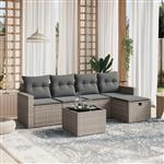 vidaXL 6-delige Loungeset met kussens poly rattan grijs