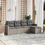 vidaXL 5-delige Loungeset met kussens poly rattan grijs