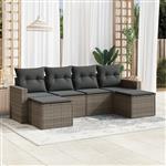 vidaXL 6-delige Loungeset met kussens poly rattan grijs