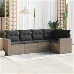 vidaXL 5-delige Loungeset met kussens poly rattan grijs