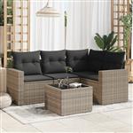 vidaXL 5-delige Loungeset met kussens poly rattan grijs