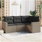 vidaXL 4-delige Loungeset met kussens poly rattan grijs