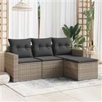 vidaXL 4-delige Loungeset met kussens poly rattan grijs